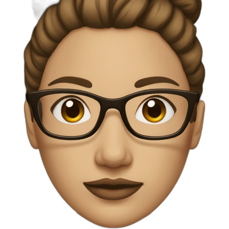 Woman, beige skin, brown hair in a bun, rectangle glasses emoji