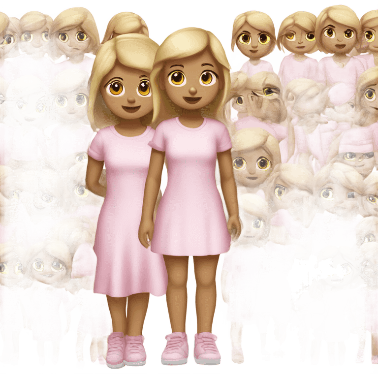 do a white skin little girl with dirty blond straight hair brown eyes and a cute baby pink outfit, full body arms legs and cute shoes  emoji