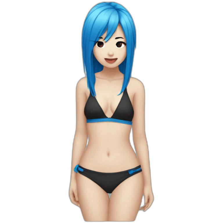 Emo Asian girl with blue hair in bikini emoji