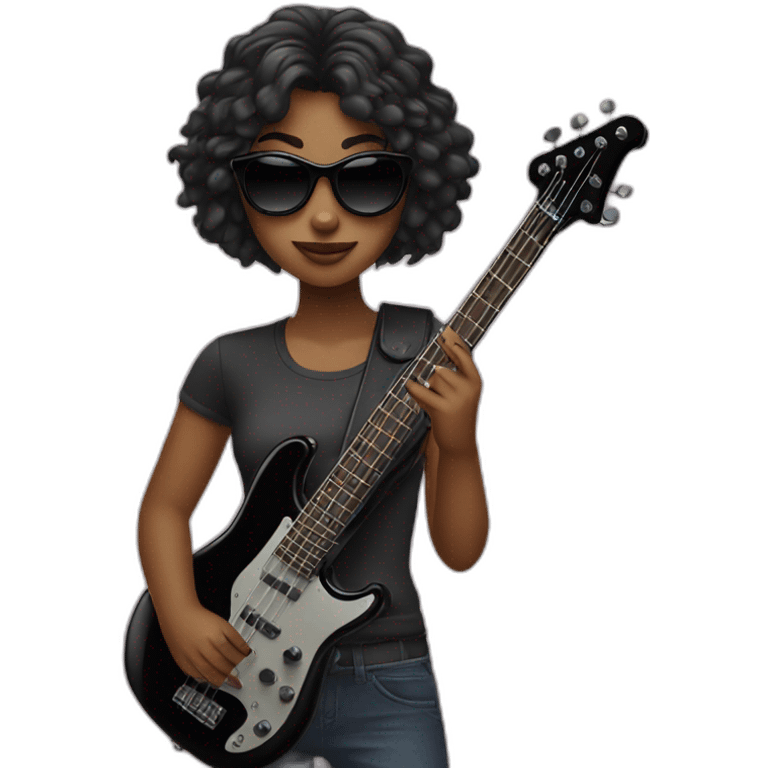 girl with sunglasses holsing a black bass guitar emoji