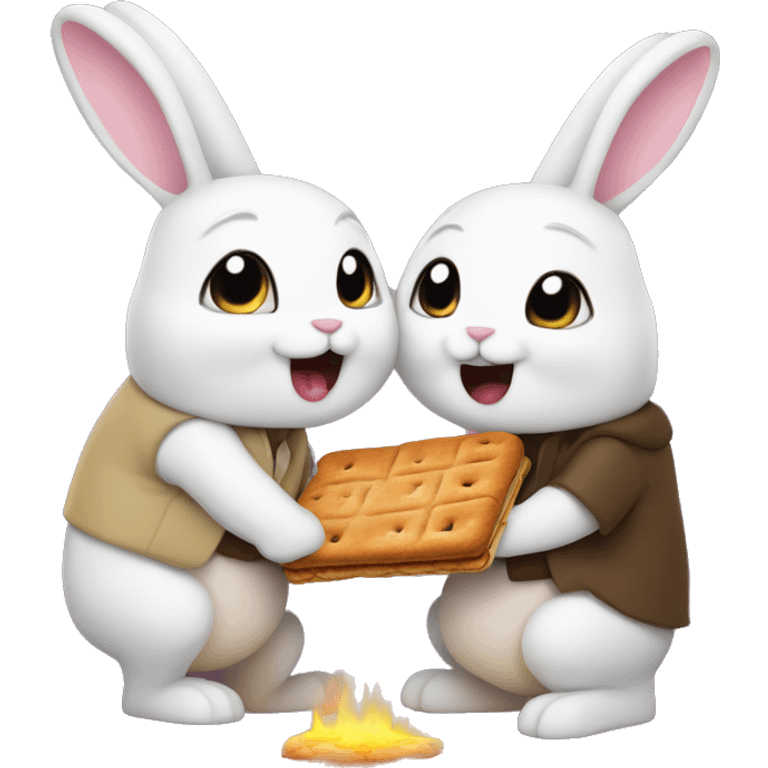 2 bunnies being huged by a smore emoji