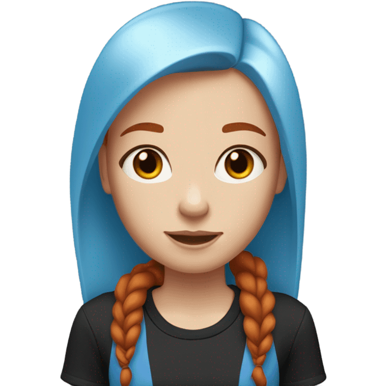 make a red-haired girl with straight, medium-length hair, pale blue eyes, freckles, red eyebrows and a black T-shirt emoji