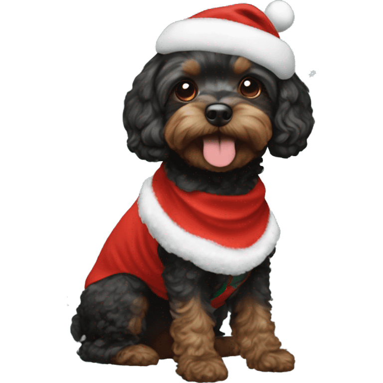 black cavapoo wearing christmas outfit emoji