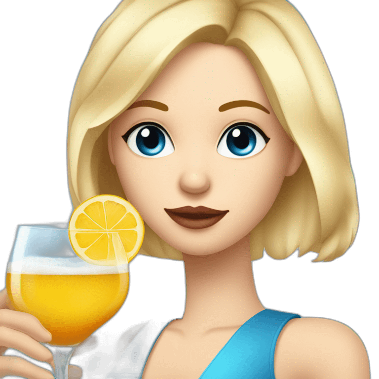 fille blonde avec les cheveux au carré et les yeux bleu en train de boire un grand cocktail emoji