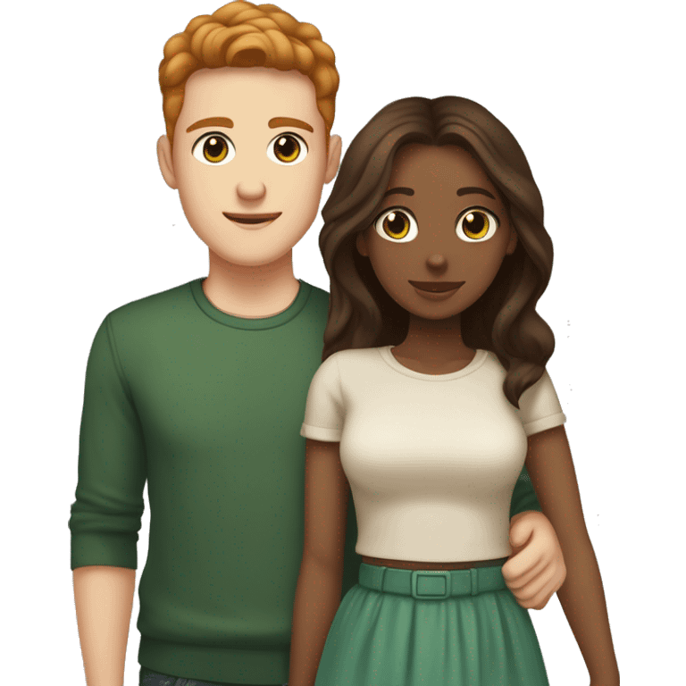 Reddish light brown haired guy in his early twenties with greenish eyes, light skin and freckles holding hands with a dark brown haired girl in her early twenties with dark eyes and a light mid tone skin emoji