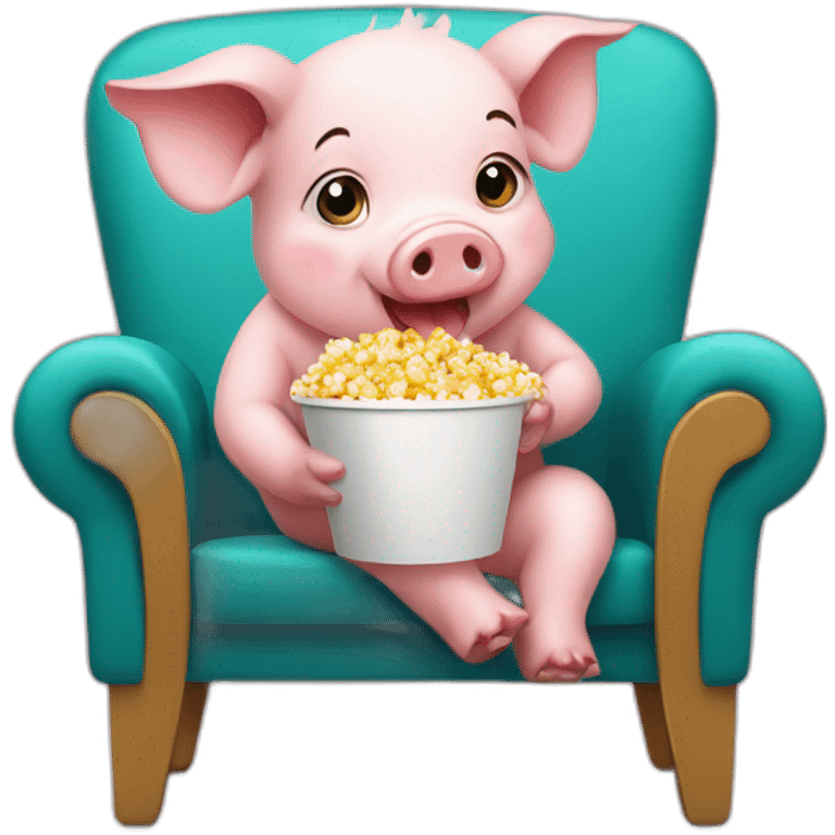 Baby pig sitting on a chair eating popcorn emoji