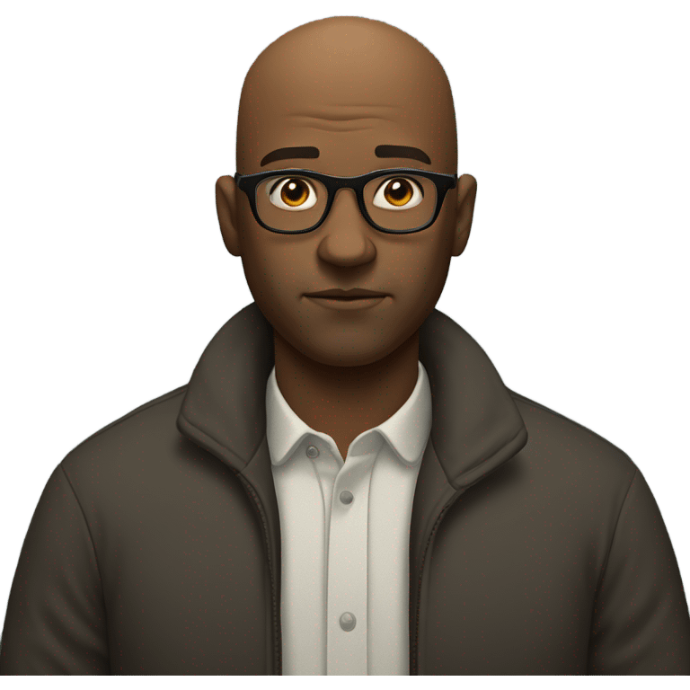 bald black man with glasses indoors frowning emoji