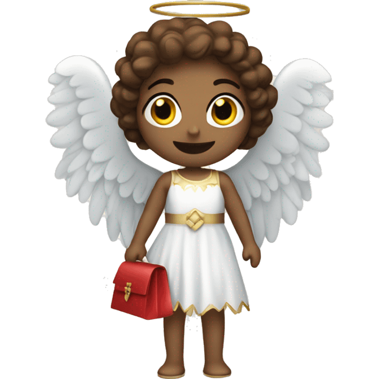 Create an angel with a Christmas dress and a bag of gifts emoji