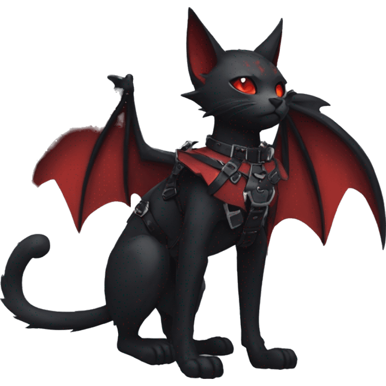 cool edgy black punk red ethereal fantasy nargacuga-bat-cat-Fakemon collar harness full body emoji