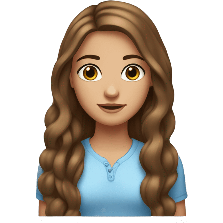 Girl with brown hair blue eyes, medium tanned skin. Quite long hair. A few freckles. Earrings. Perfectly shaped eyebrows emoji