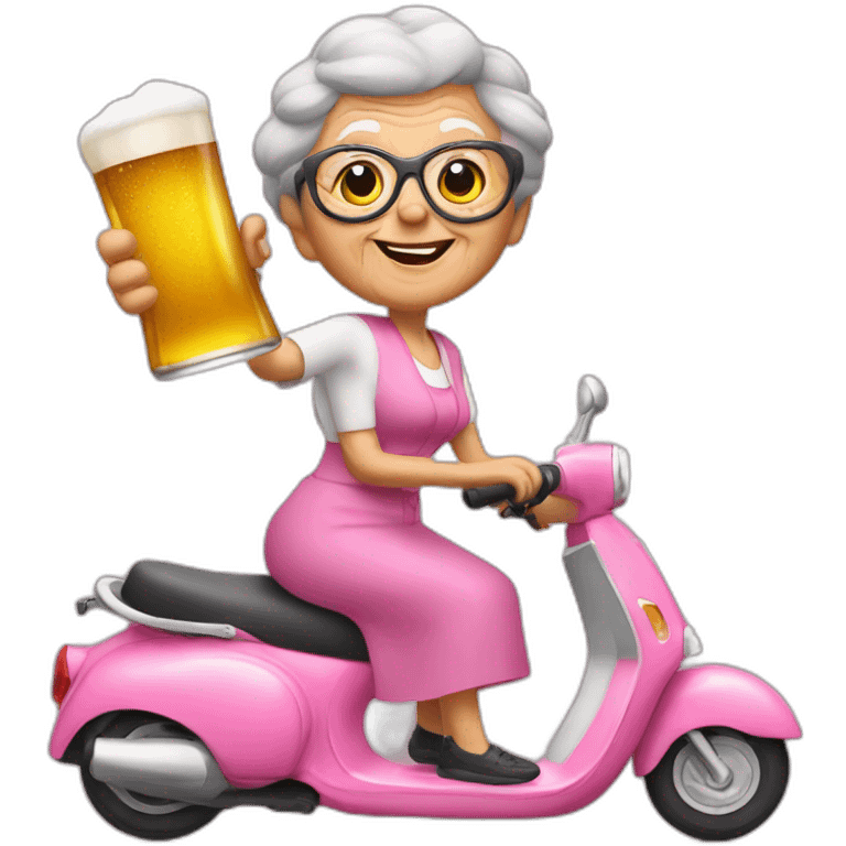 a granny with a beer on a pink scooter emoji