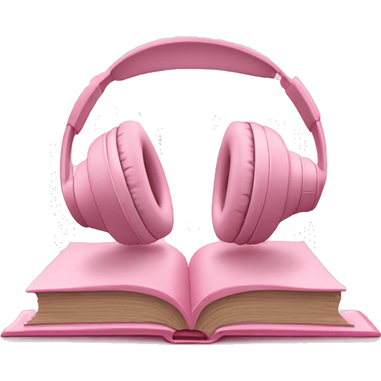 Light pink headphones laying on a closed light pink book emoji