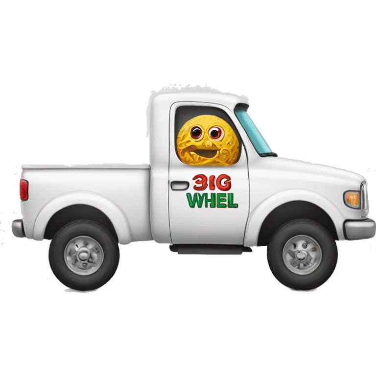 Mexican driving white truck that says 2 wheel drive on it  emoji