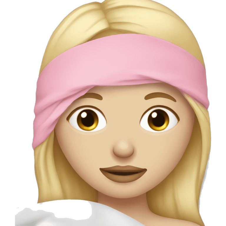 Blonde girl sleeping with pink eye mask emoji