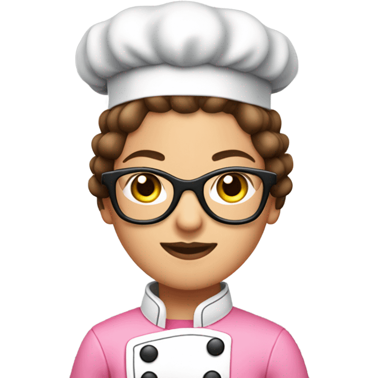 brown hair chef with black glasses and pigtail braids and a pink chef outfit emoji