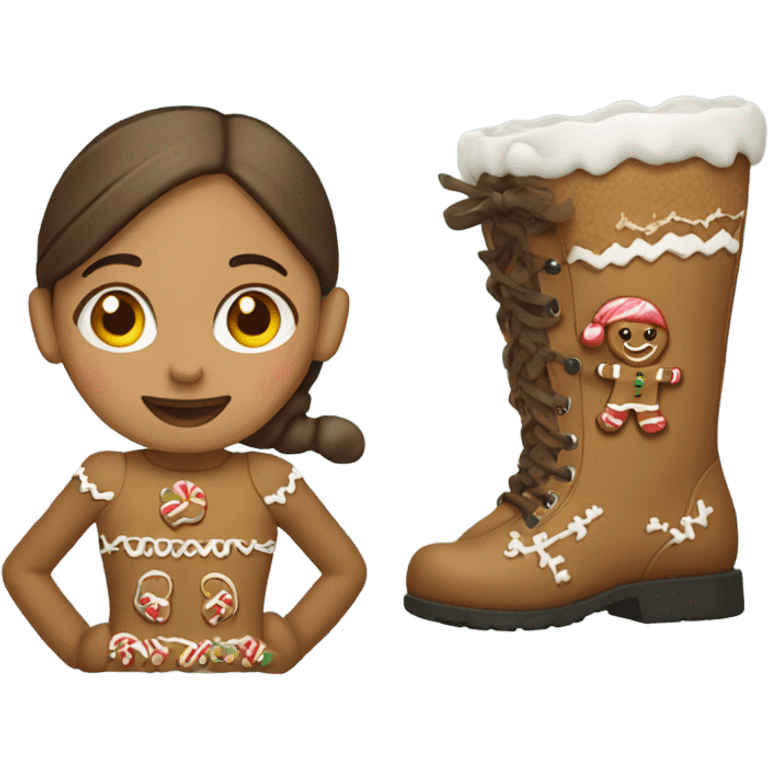 Girl wearing gingerbread boots emoji