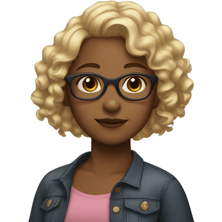 Girl with blonde curly hair, brown eyes and glasses  emoji