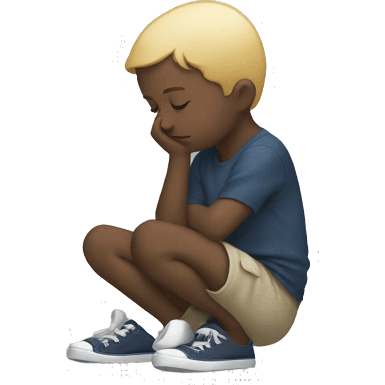 child with head down in contemplation emoji