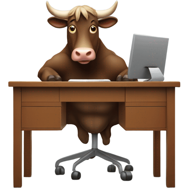 happy bull using computer emoji