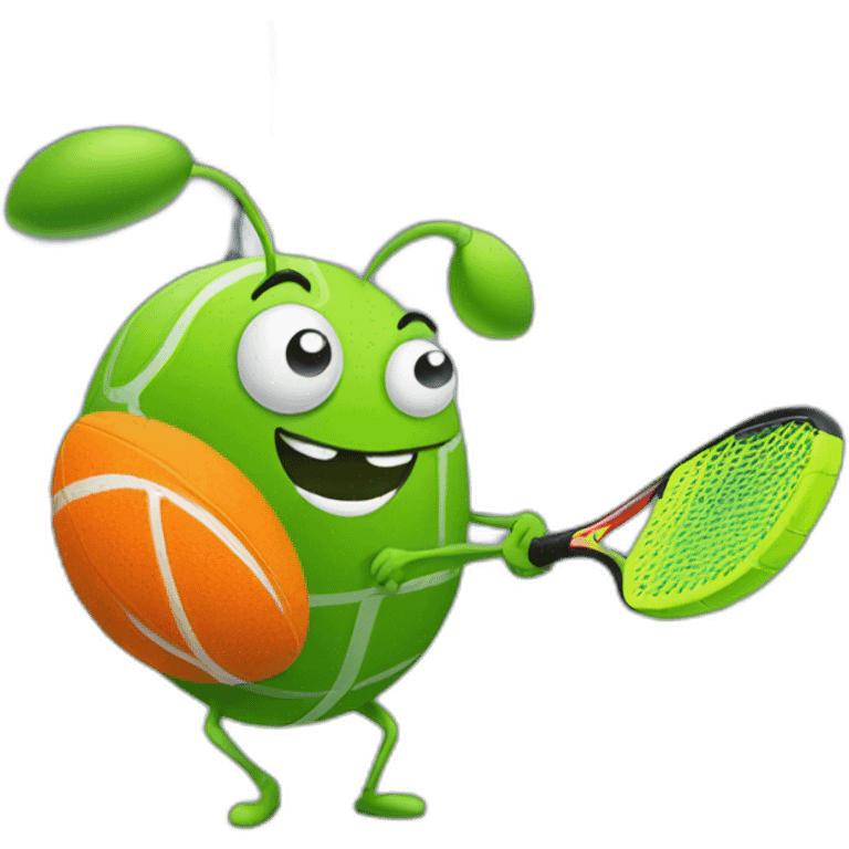 Green cartoon bug playing padel  emoji