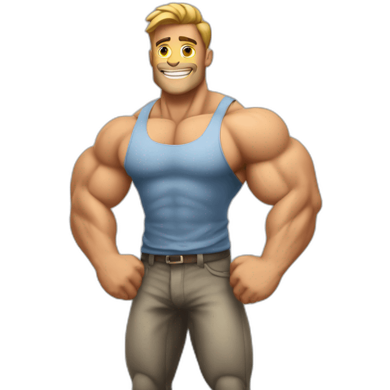 Homme musclé qui prend la pose et contracte ses muscles emoji