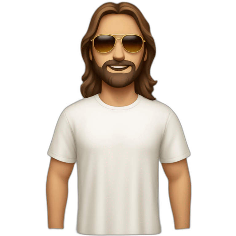 Jesus with brown aviators and tshirt emoji