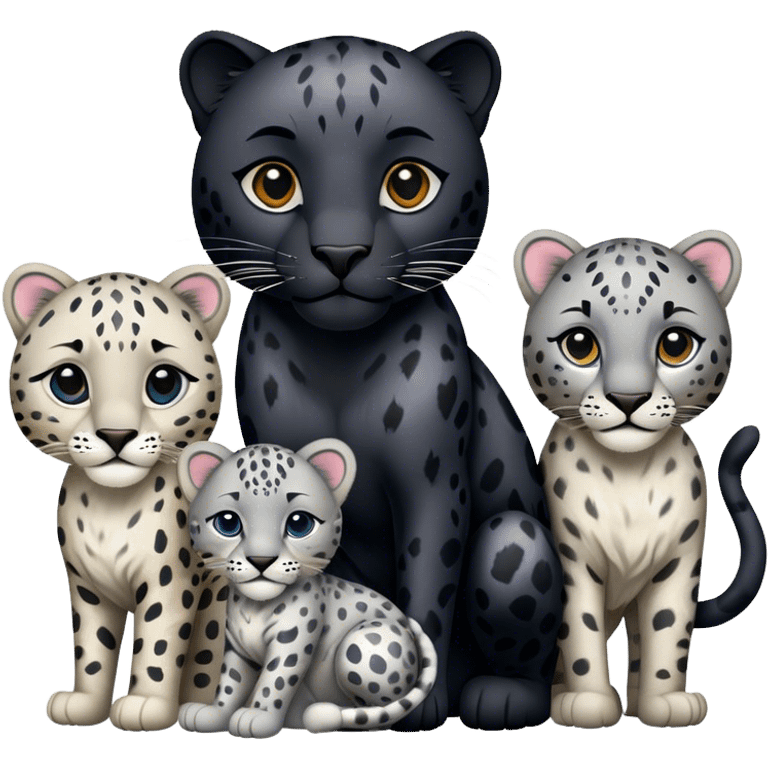 black panther, leopard and snow leopard trio emoji