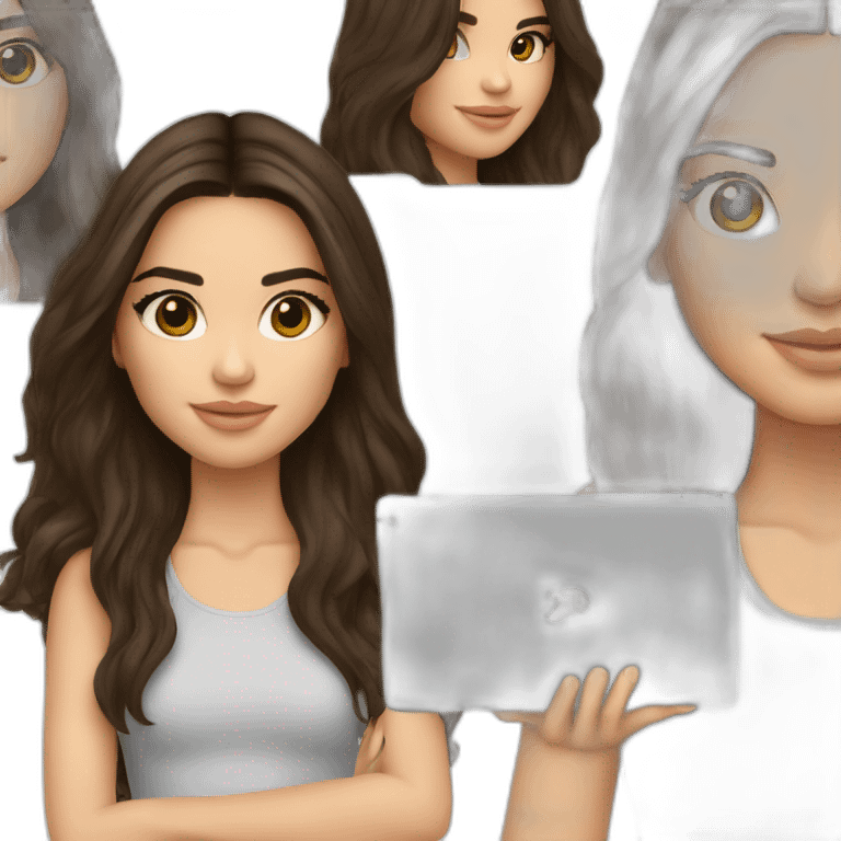 brunette Kendall Jenner with long hair holding iPad emoji