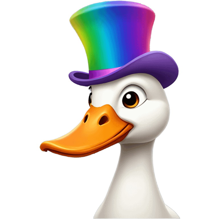 A silly goose wearing a rainbow hat emoji