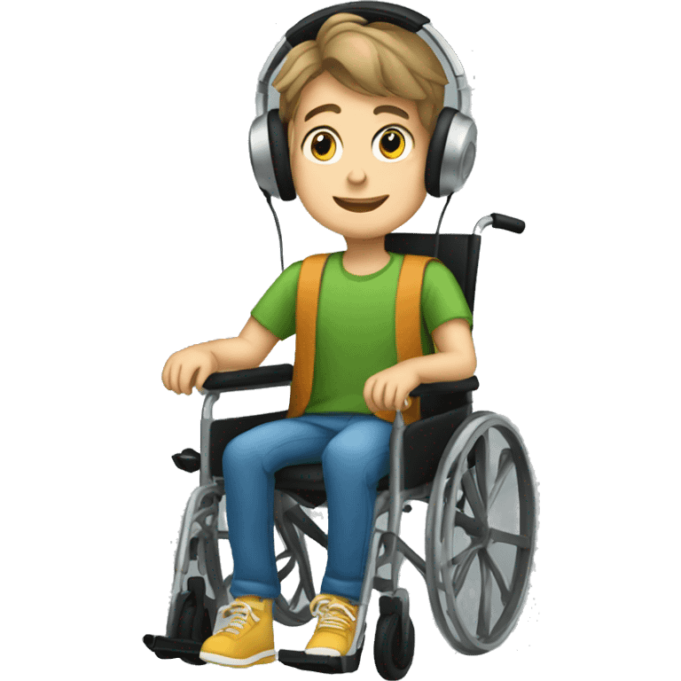 young boy in a wheel chair listening to music  emoji