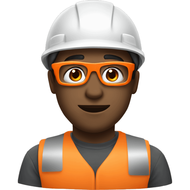 Young man with safety orange helmet, glases and earplugs emoji