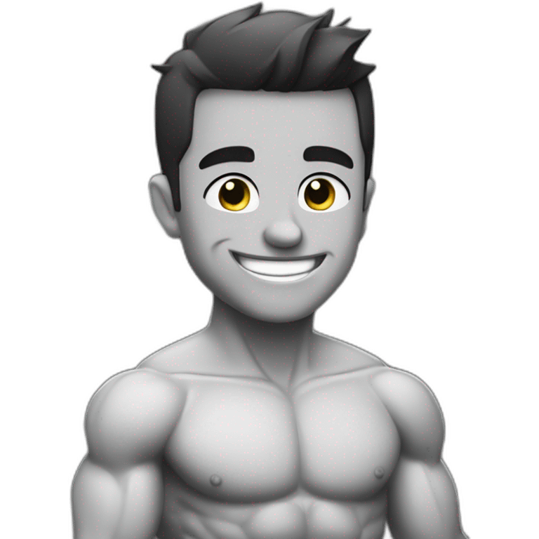 Giga Chad smiling black and white musculation meme a little from profile emoji