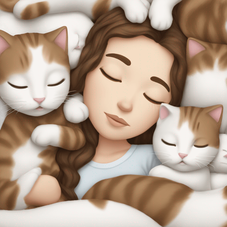 White girl brown hair sleeping with white kitty emoji