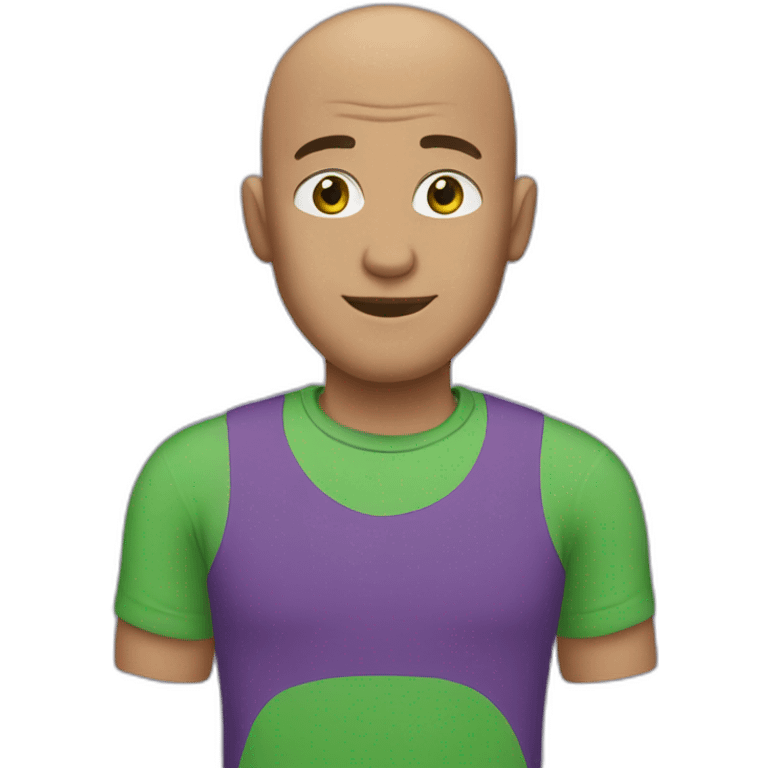 a bald guy with greenish eyes and purple t-shirt emoji