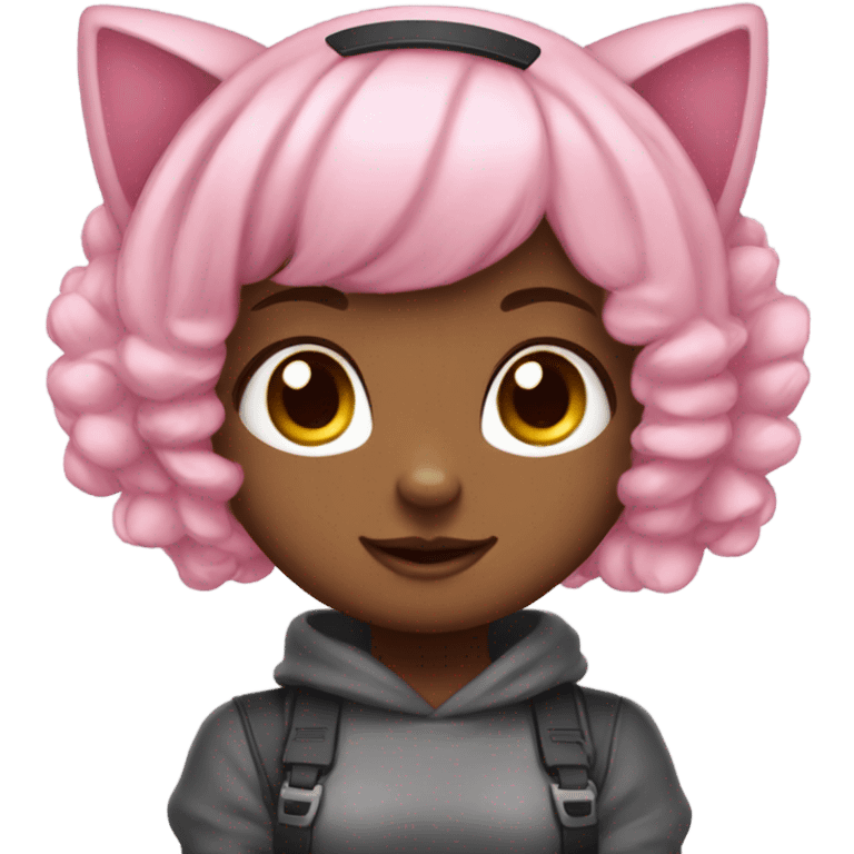 Cute uwu girl pink hair with cat headset with cat paws and skirt emoji