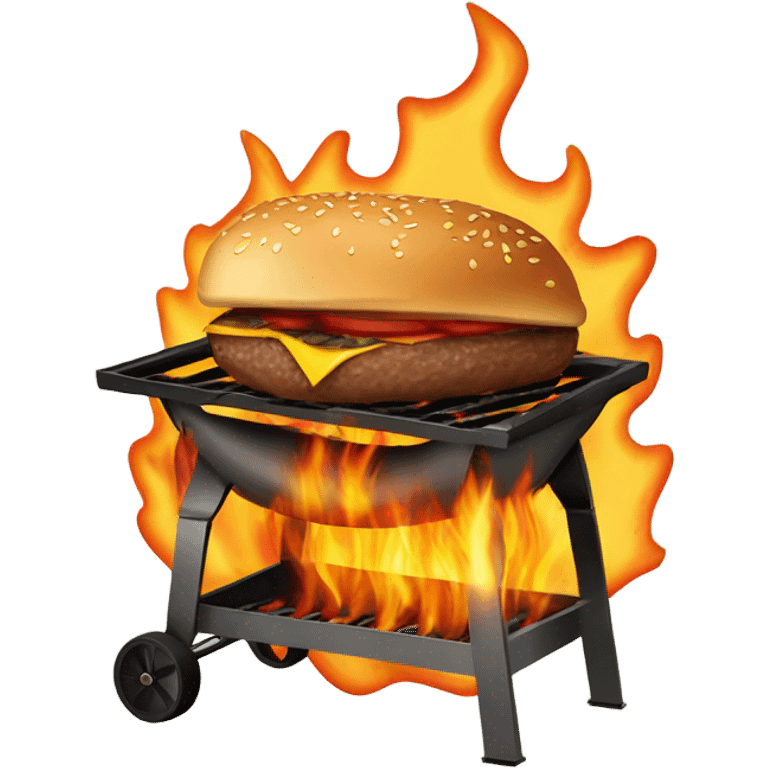 A BBQ that is on fire with a delicious hamburger on it. emoji