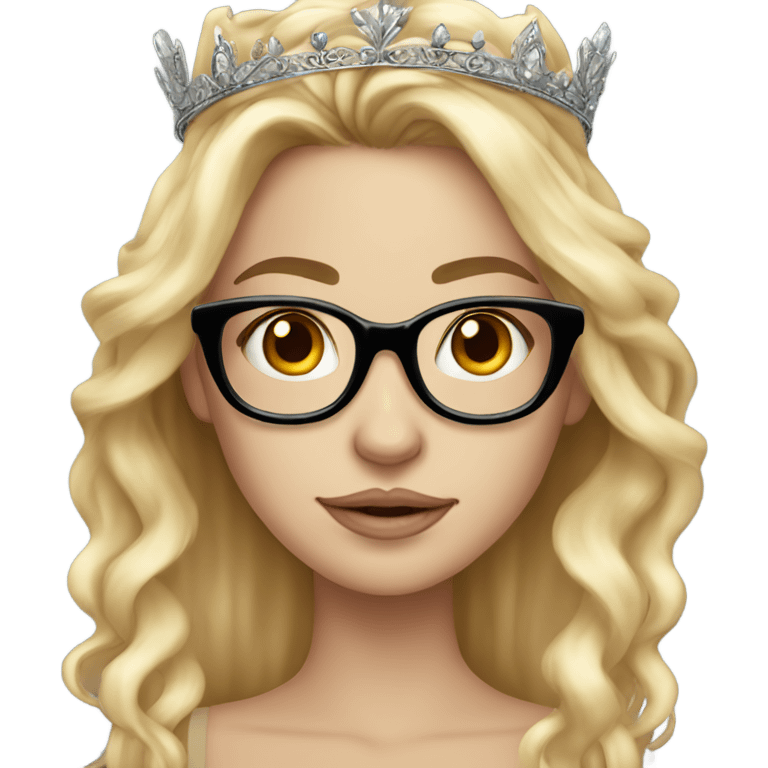 beautiful white girl with tattoos, wearing a crown and glasses with long blond hair  emoji