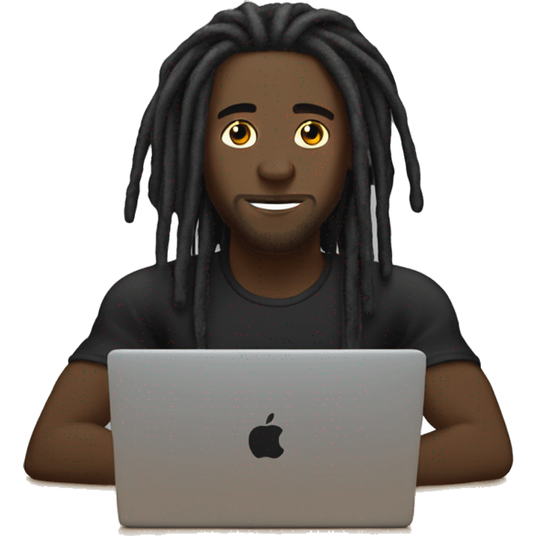 Black-guy-with-dreads-wearing-black-trackstuit-sitting-down-on-chair facing-foward-focused-on-laptop-computer- emoji