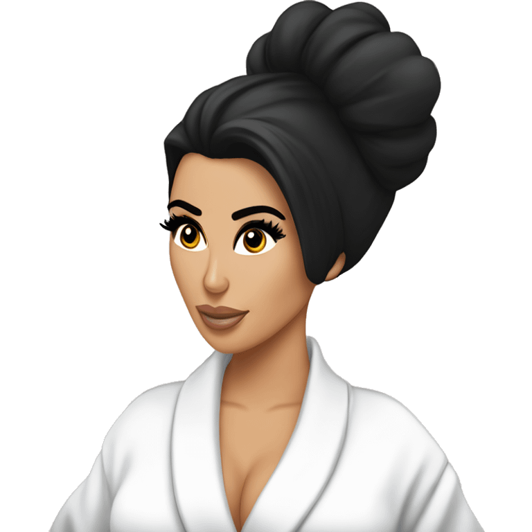 Kim kardashian in a white bathrobe with hair black rollers in her hair emoji