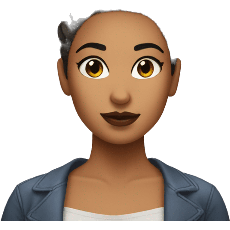 Mixed girl with a ginormous bun, a lot of makeup, she's taking a sel emoji