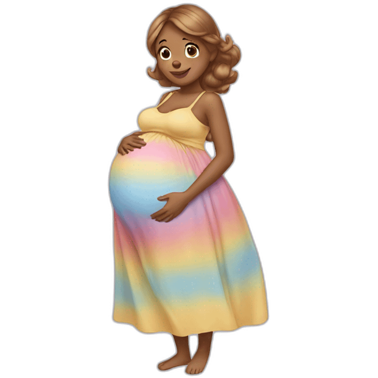 pregnant woman wearing a care bear dress emoji