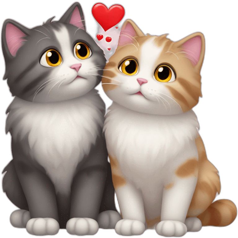 2 fluffy cat in love kiss emoji