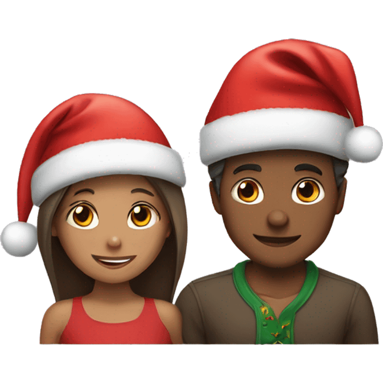 Boy and girl in love wearing Christmas hat emoji