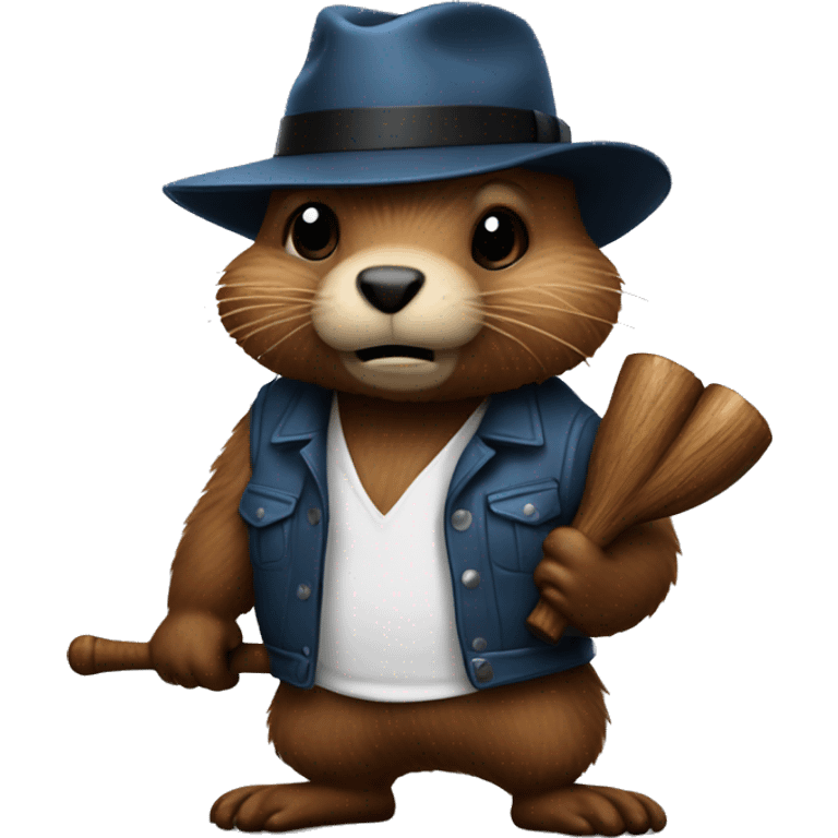 Beaver gangster with a bat in his paws emoji