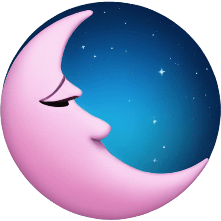 crescent pink moon with blue heart emoji