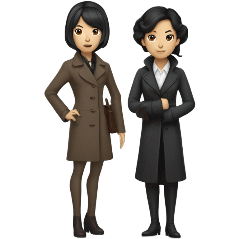 Two women Sherlock’s, one with brown hair and one with black hair. One Asian one white emoji