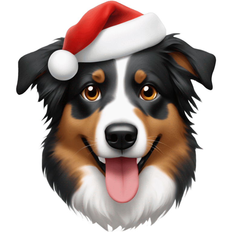 Australian Shepherd with a Christmas hat emoji