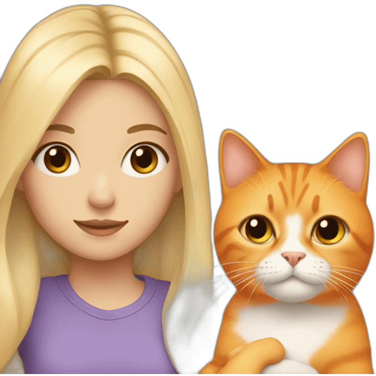 Girl with blonde hair hold a Orange cat emoji