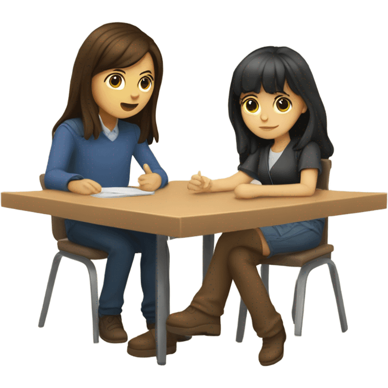 Brunette girl with bangs and brunette boy doing calculus emoji