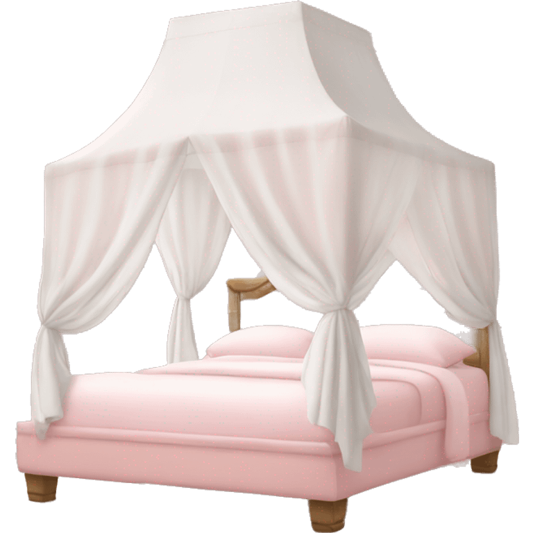 light pink bed with white curtains canopy around it emoji